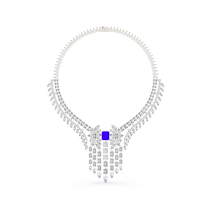 Yellow Gold Royal Blue Statement Necklace | Multi Shape Diamond Choker 82.28ctw