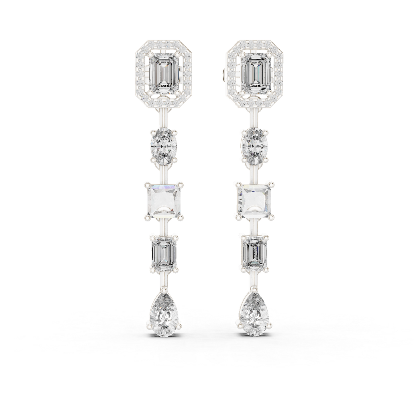 3.10ctw Mixed Shape Multi Diamond Linear Drop Earrings - Yellow Gold