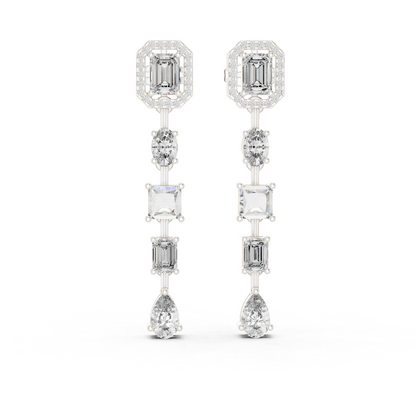3.10ctw Mixed Shape Multi Diamond Linear Drop Earrings - Yellow Gold