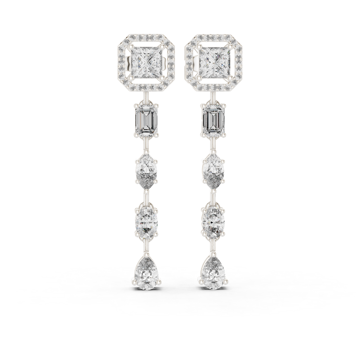 2.81ctw Mixed Shape Multi Diamond Linear Drop Earrings - Yellow Gold