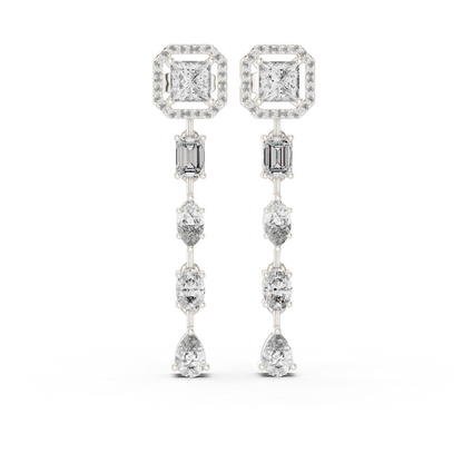 2.81ctw Mixed Shape Multi Diamond Linear Drop Earrings - Yellow Gold