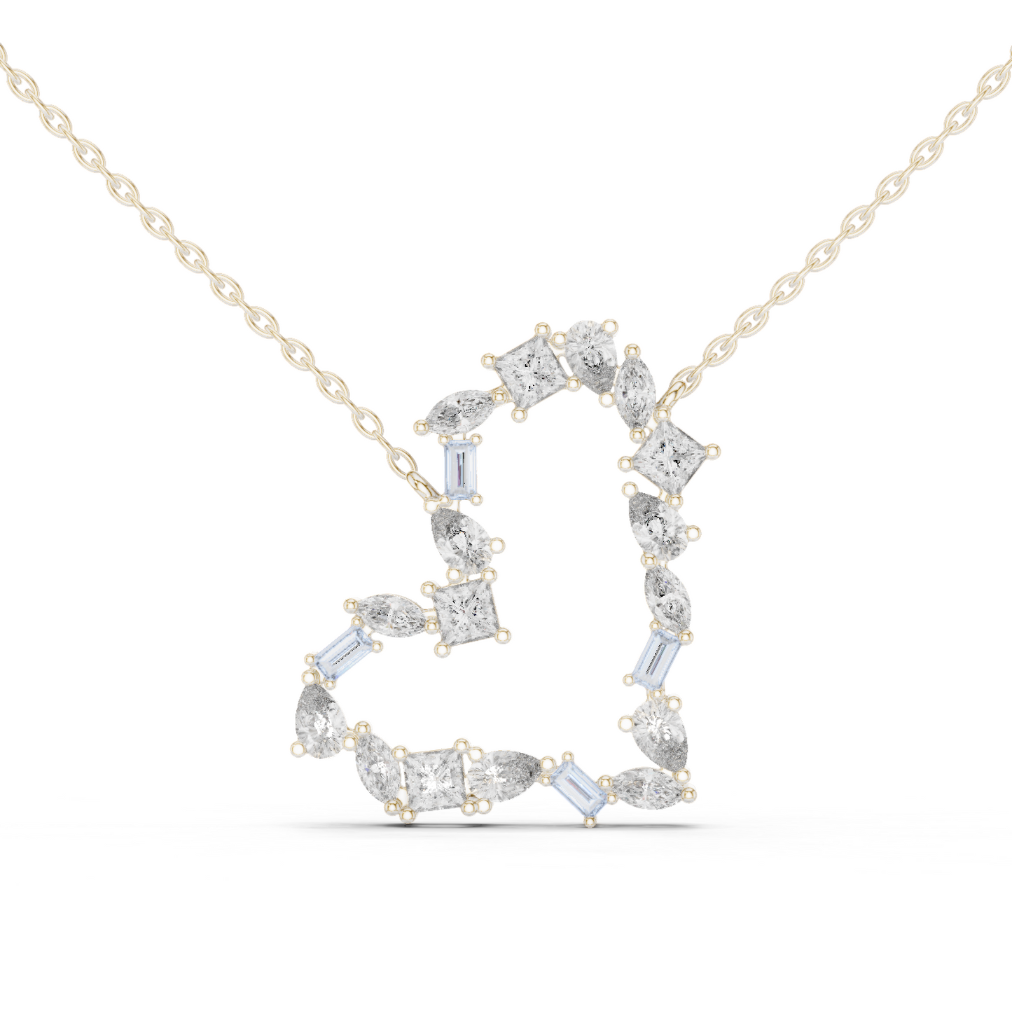 Mosaic Multi-Cut Diamond Open Heart Pendant in White Gold 1.94CTW