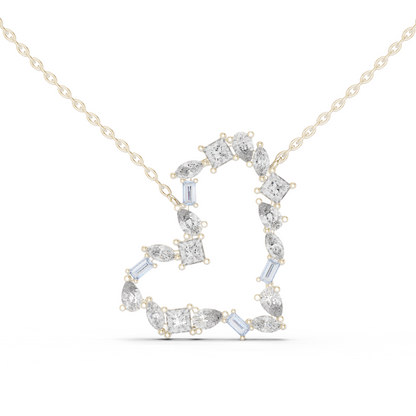 Mosaic Multi-Cut Diamond Open Heart Pendant in White Gold 1.94CTW