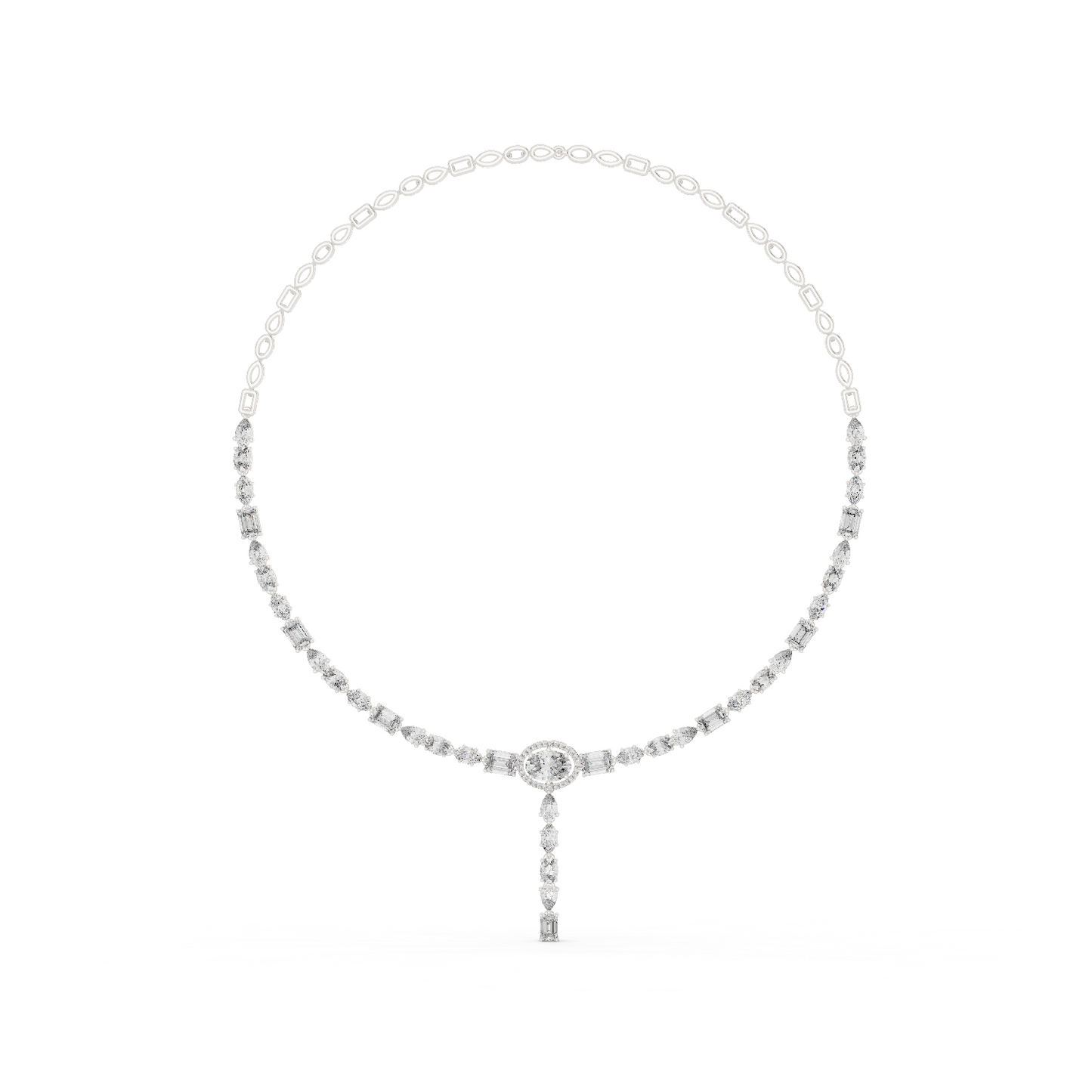 14.27ctw Solid Gold Multi-Cut Diamond Tennis Y-Necklace with Oval Halo