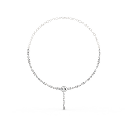 14.27ctw Solid Gold Multi-Cut Diamond Tennis Y-Necklace with Oval Halo