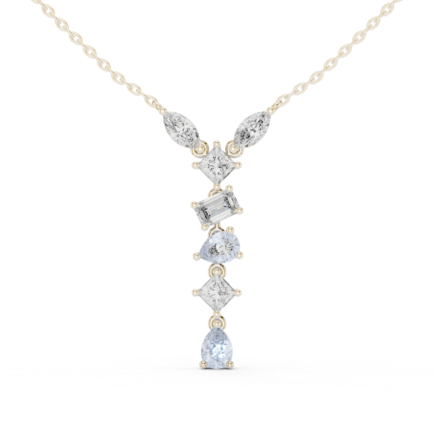 3.5CTW Multi-Shape Diamond Drop Y-Pendent in Yellow Gold
