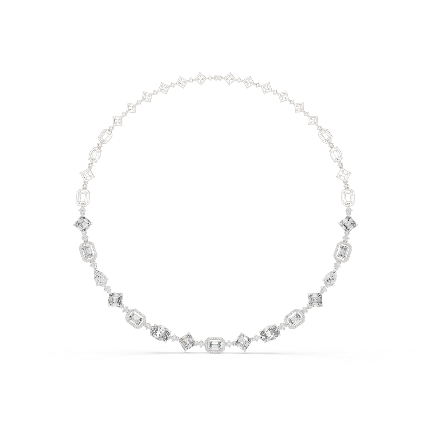 18.78ctw Solid Gold Multi-Cut Mixed Shape Diamond Tennis Collar Necklace