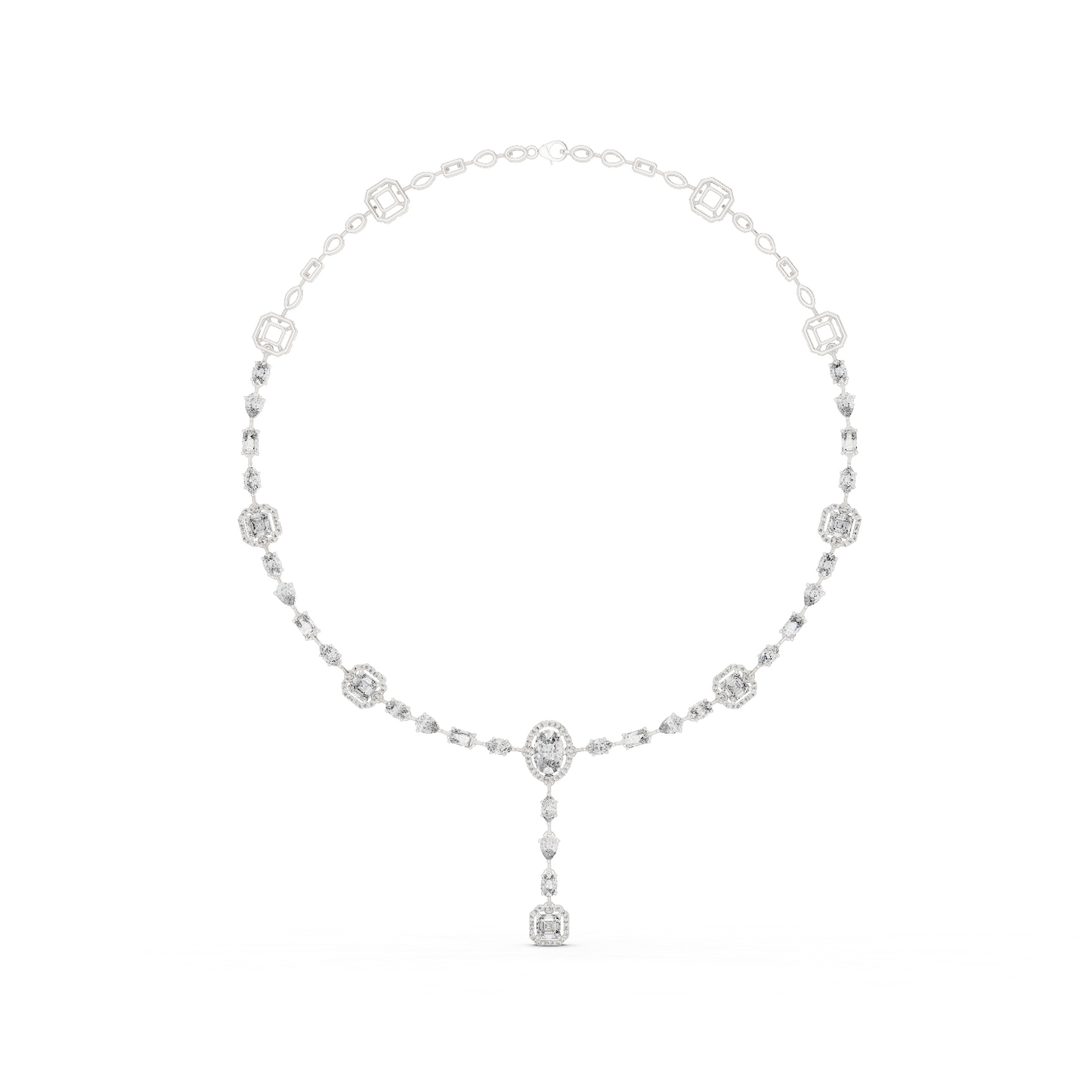 Yellow Gold Multi-Cut Diamond Halo Y-Necklace - 12.06ctw