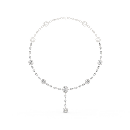 Yellow Gold Multi-Cut Diamond Halo Y-Necklace - 12.06ctw