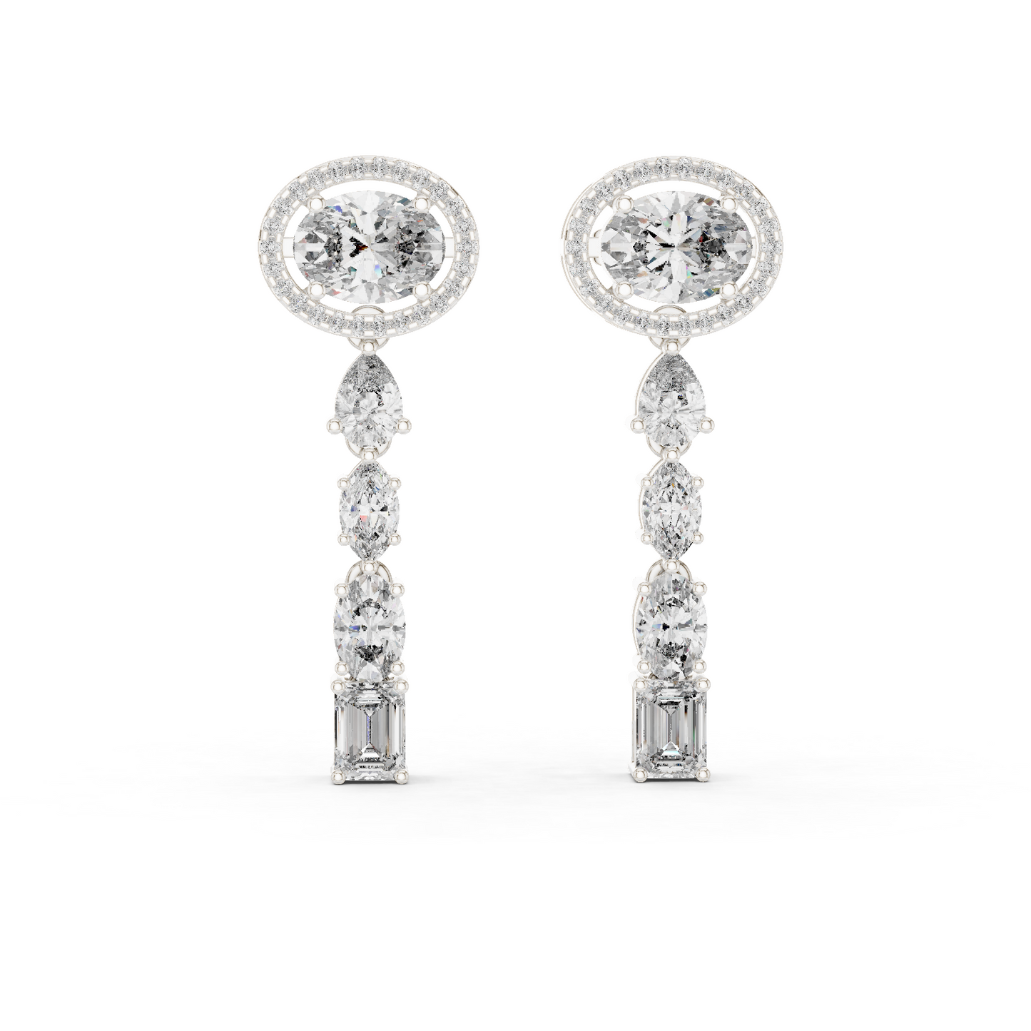 3.34ctw Mixed Shape Multi Diamond Linear Drop Earrings - Yellow Gold
