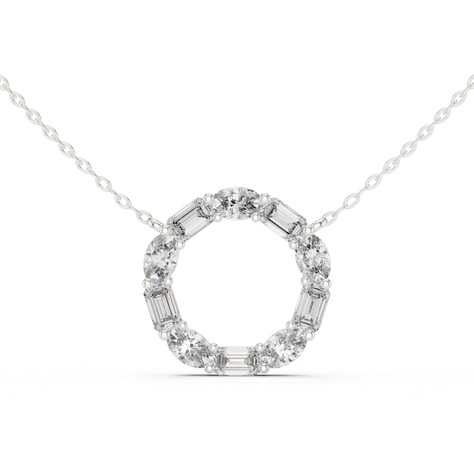 3CTW Emerald and Oval Diamond Circle Eternity Pendant in White Gold