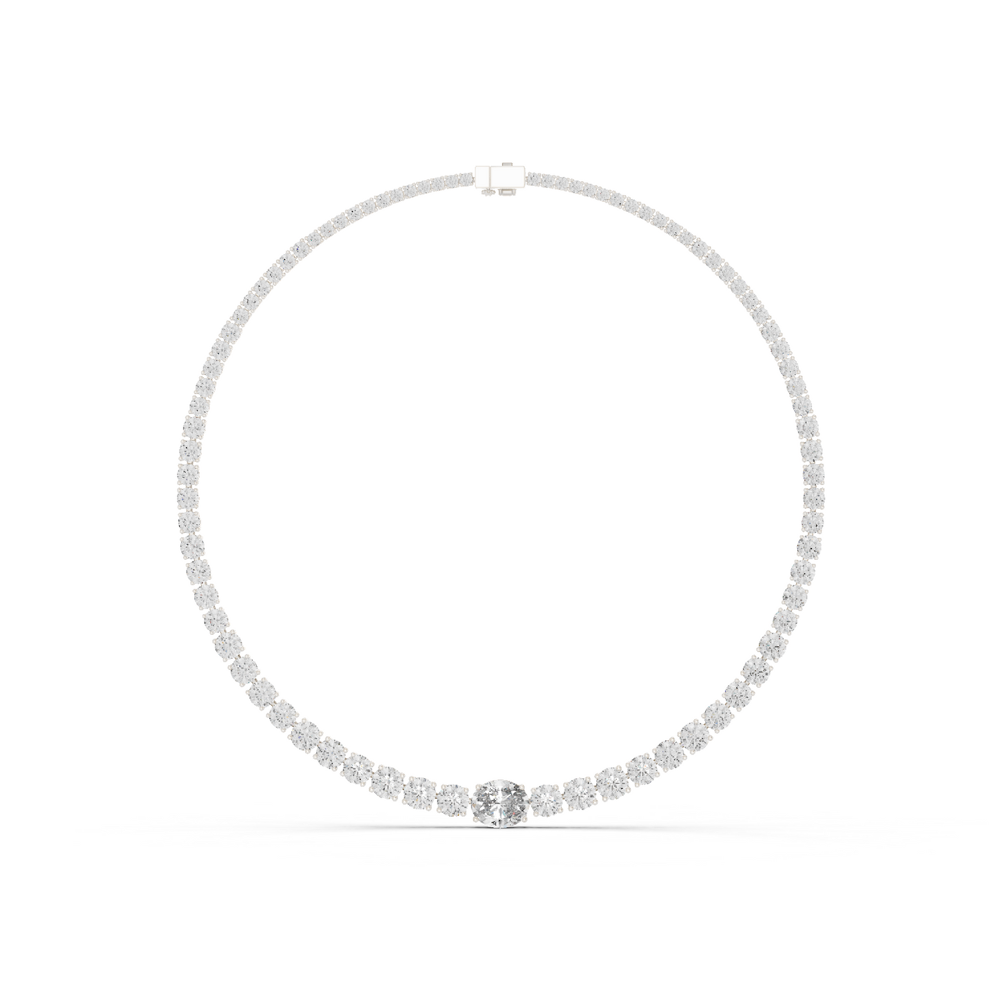 Yellow Gold Graduated Round & Oval Cut Diamond Tennis Necklace 26.82ctw