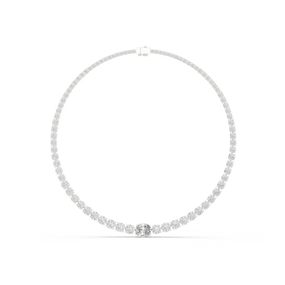 Yellow Gold Graduated Round & Oval Cut Diamond Tennis Necklace 26.82ctw