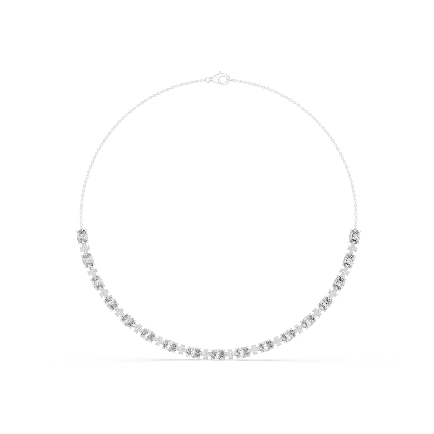 192.7ctw Oval Cut Aquamarine & Diamond Cluster Tennis Necklace in Yellow Gold