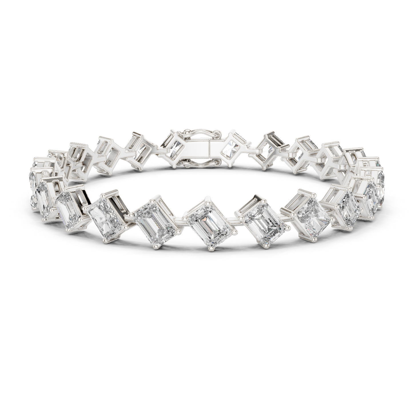 13.73CTW Alternating Diagonal Emerald Cut Diamond Tennis Bracelet in Yellow Gold