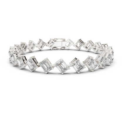 13.73CTW Alternating Diagonal Emerald Cut Diamond Tennis Bracelet in Yellow Gold