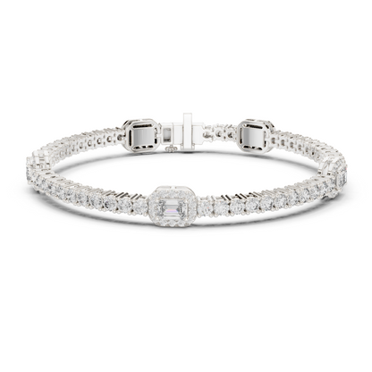 5.28CTW Yellow Gold Emerald Cut Diamond Halo Tennis Bracelet
