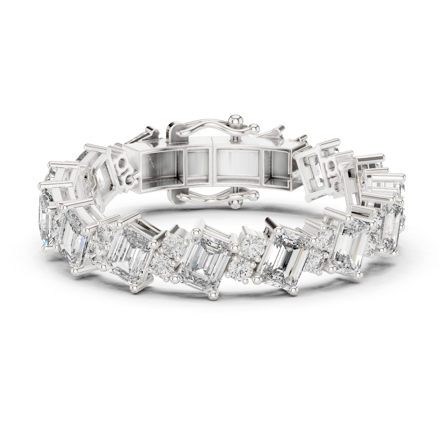 27.44CTW Diagonal Emerald & Round Diamond Bracelet | Solid Gold
