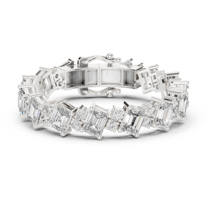 27.44CTW Diagonal Emerald & Round Diamond Bracelet | Solid Gold
