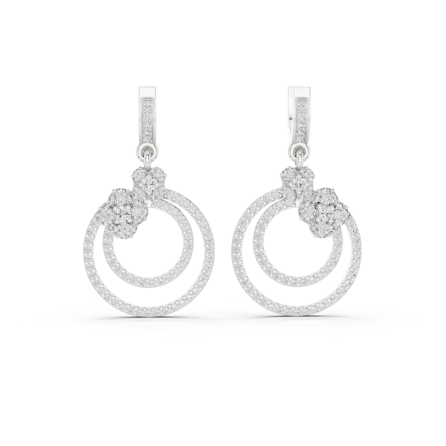 1.08 CTW Diamond Floral Orbit Double Hoop Drop Earrings in Gold