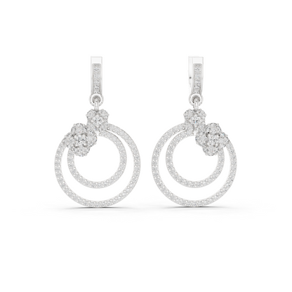 1.08 CTW Diamond Floral Orbit Double Hoop Drop Earrings in Gold