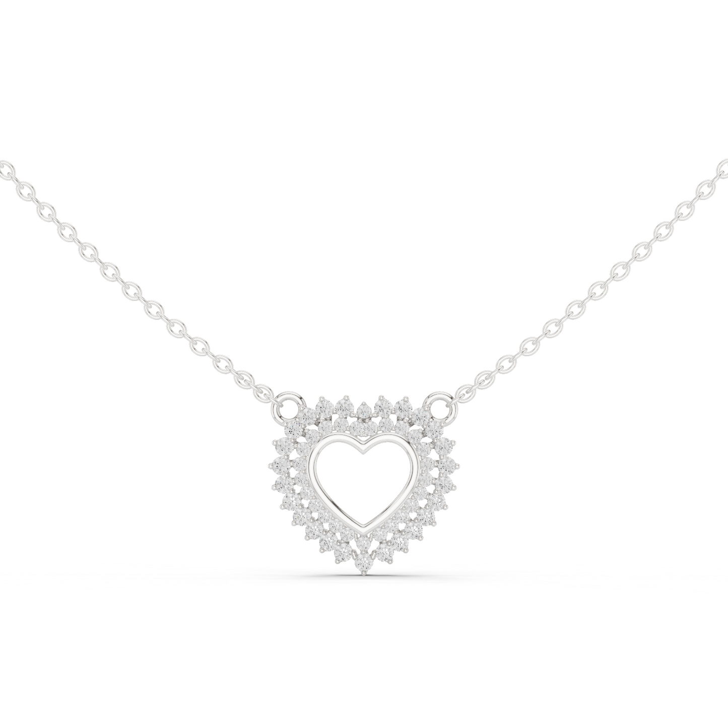 0.38ctw Solid Gold Double Halo Open Heart Pendant Diamond Accent