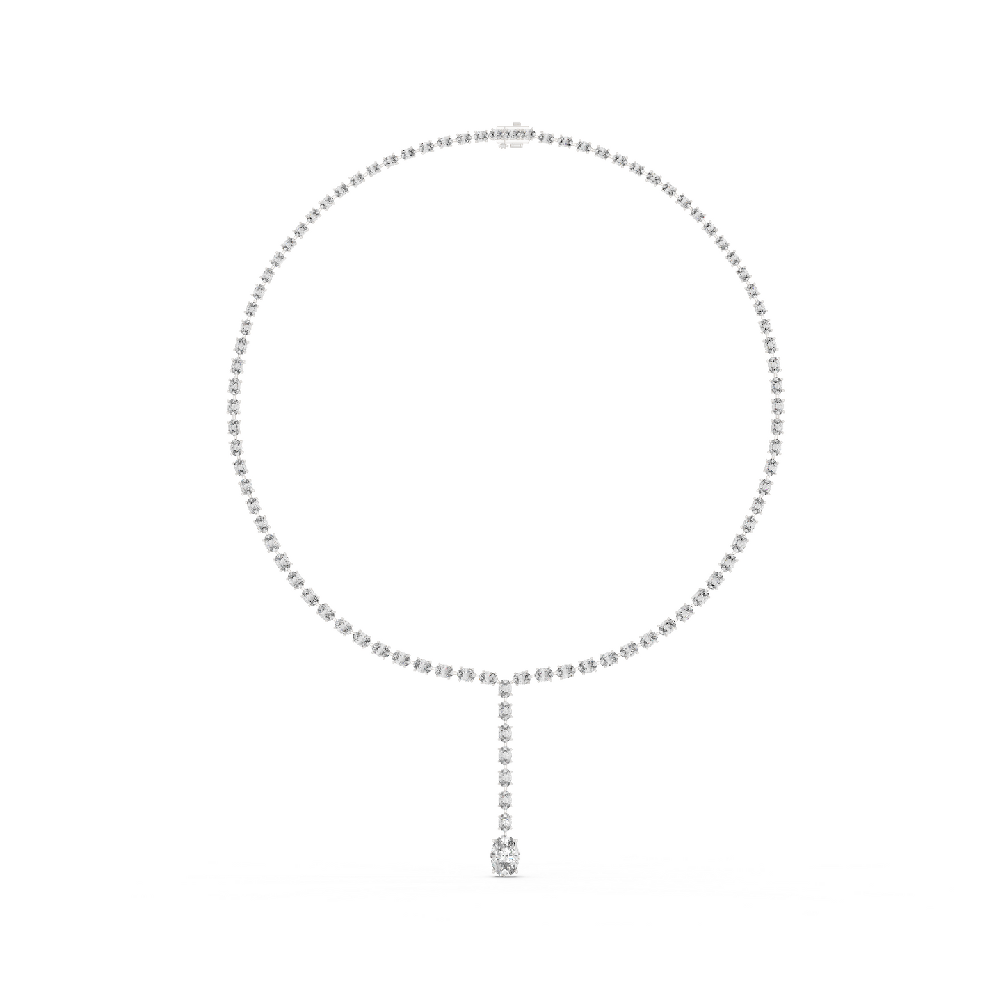 Luminous Grace: Oval-Cut Diamond Lariat Tennis Necklace in Gold