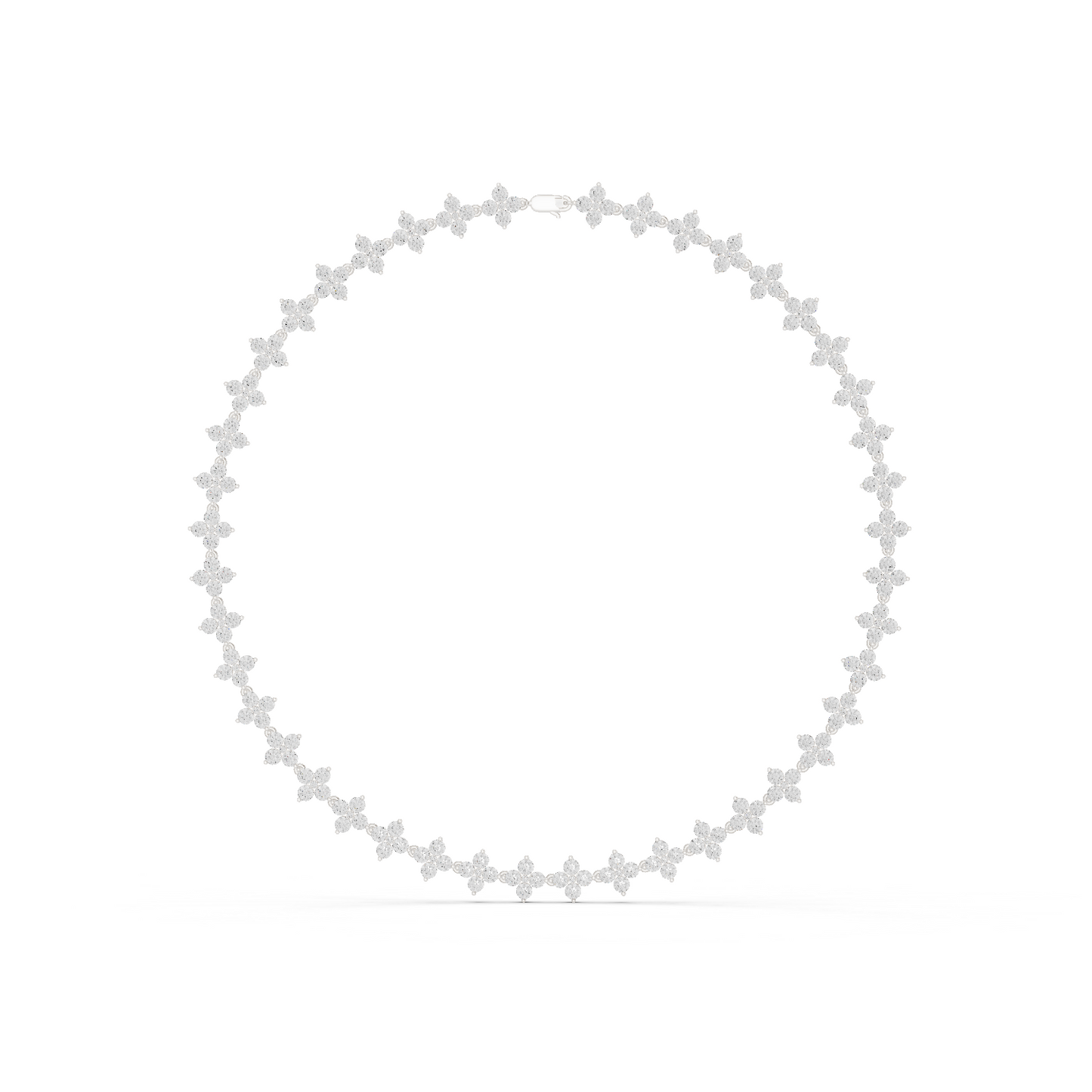 Yellow Gold Sparkling Crystal Quatrefoil Flower Tennis Necklace 19.8ctw