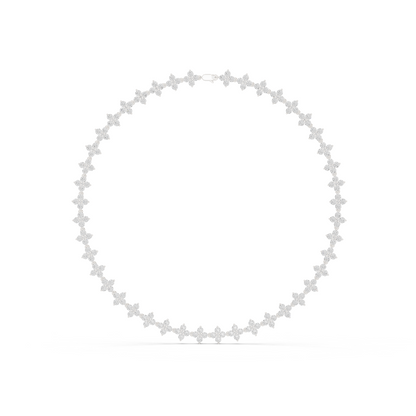 Yellow Gold Sparkling Crystal Quatrefoil Flower Tennis Necklace 19.8ctw