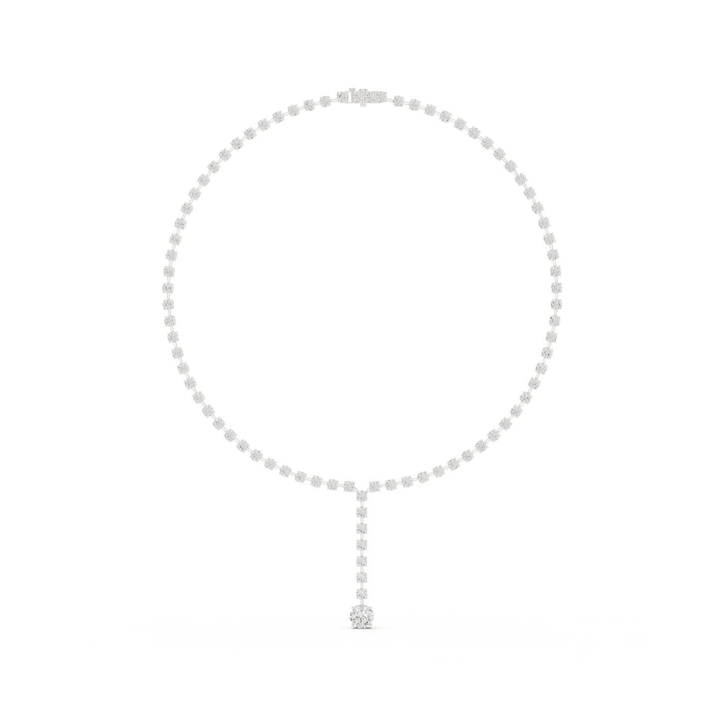 27.65ctw Solid Gold Round Cut Diamond Tennis Y-Necklace with Drop