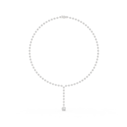 27.65ctw Solid Gold Round Cut Diamond Tennis Y-Necklace with Drop