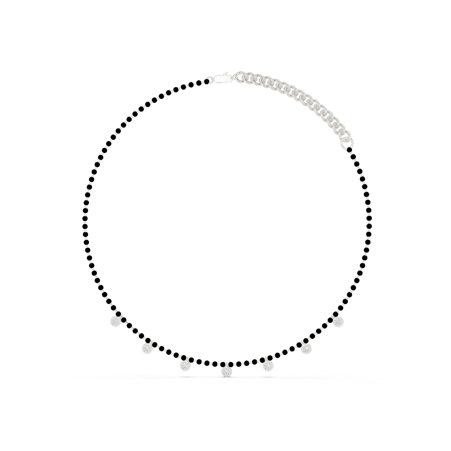 Yellow Gold Modern Mangalsutra Necklace | Black Beads & Bezel Diamond Charms 0.77ctw