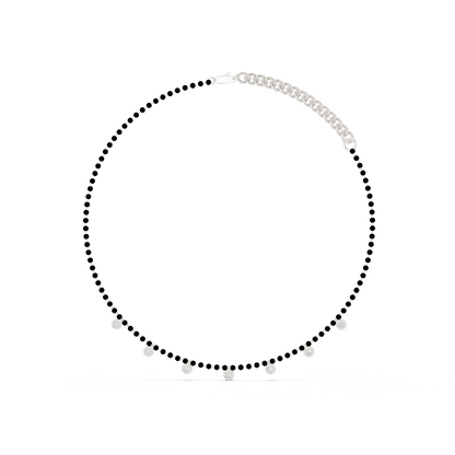 Yellow Gold Modern Mangalsutra Necklace | Black Beads & Bezel Diamond Charms 0.77ctw