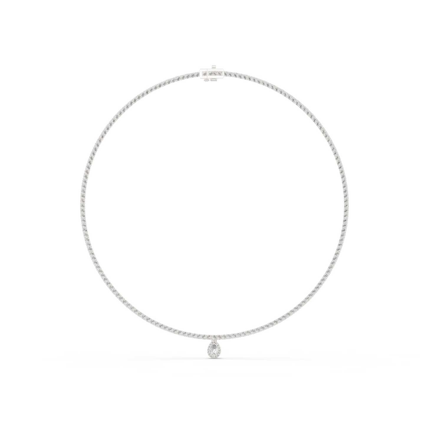 4.53ctw Yellow Gold Diamond Tennis Necklace with Pear-Cut Drop Pendant Necklace