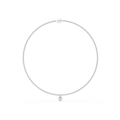 4.53ctw Yellow Gold Diamond Tennis Necklace with Pear-Cut Drop Pendant Necklace