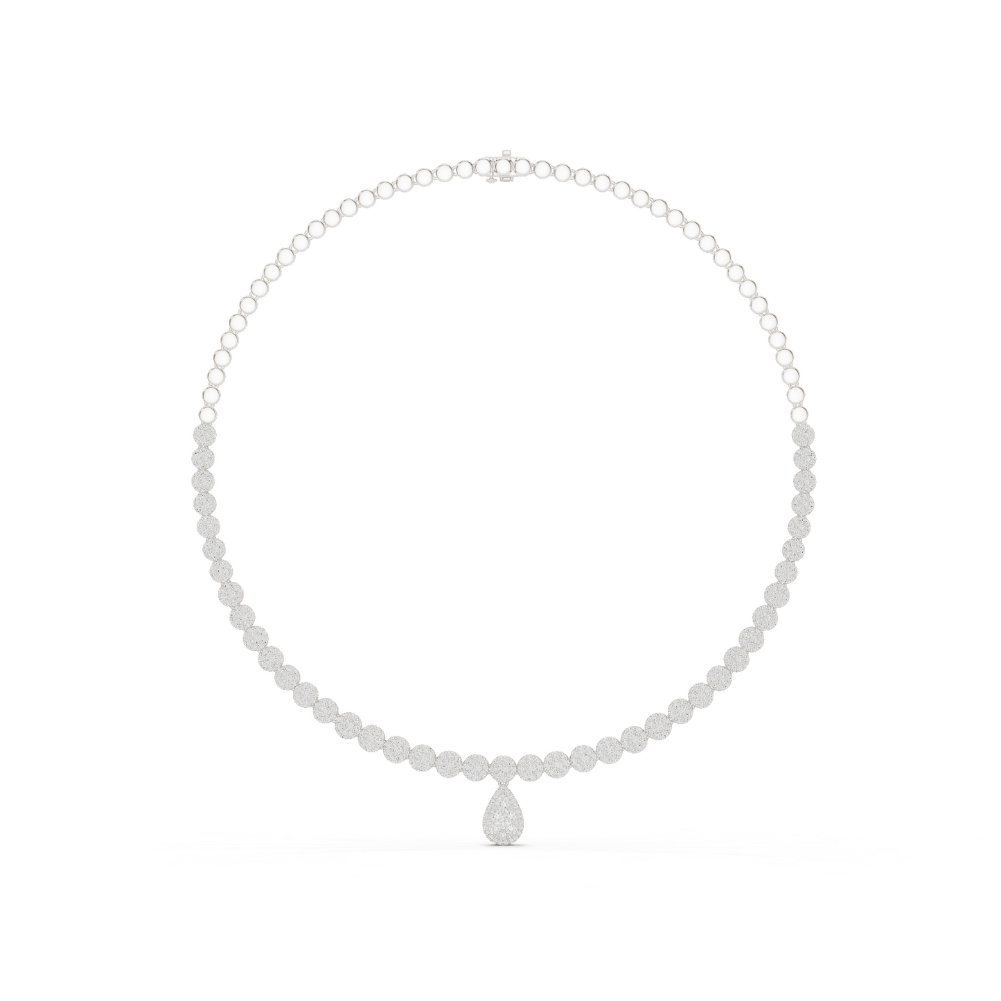 Yellow Gold Pave Halo Tennis Necklace with Teardrop Pendant 7.88ctw