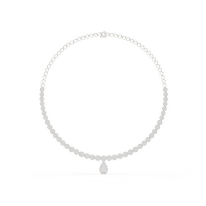 Yellow Gold Pave Halo Tennis Necklace with Teardrop Pendant 7.88ctw