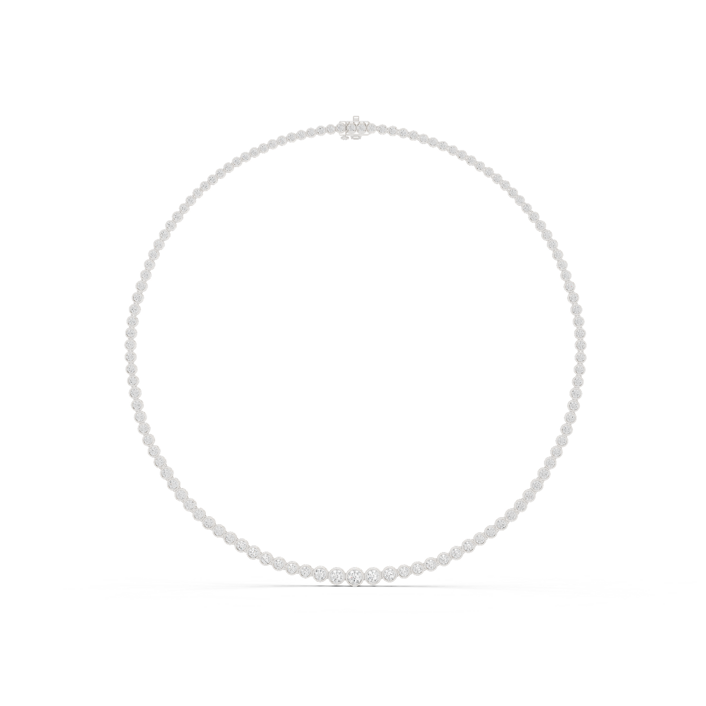 11.01ctw Yellow Gold Bezel Set Graduated Round Cut Tennis Necklace