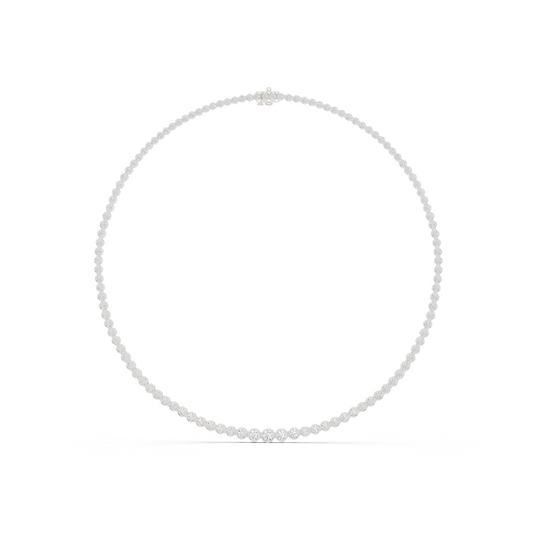 11.01ctw Yellow Gold Bezel Set Graduated Round Cut Tennis Necklace