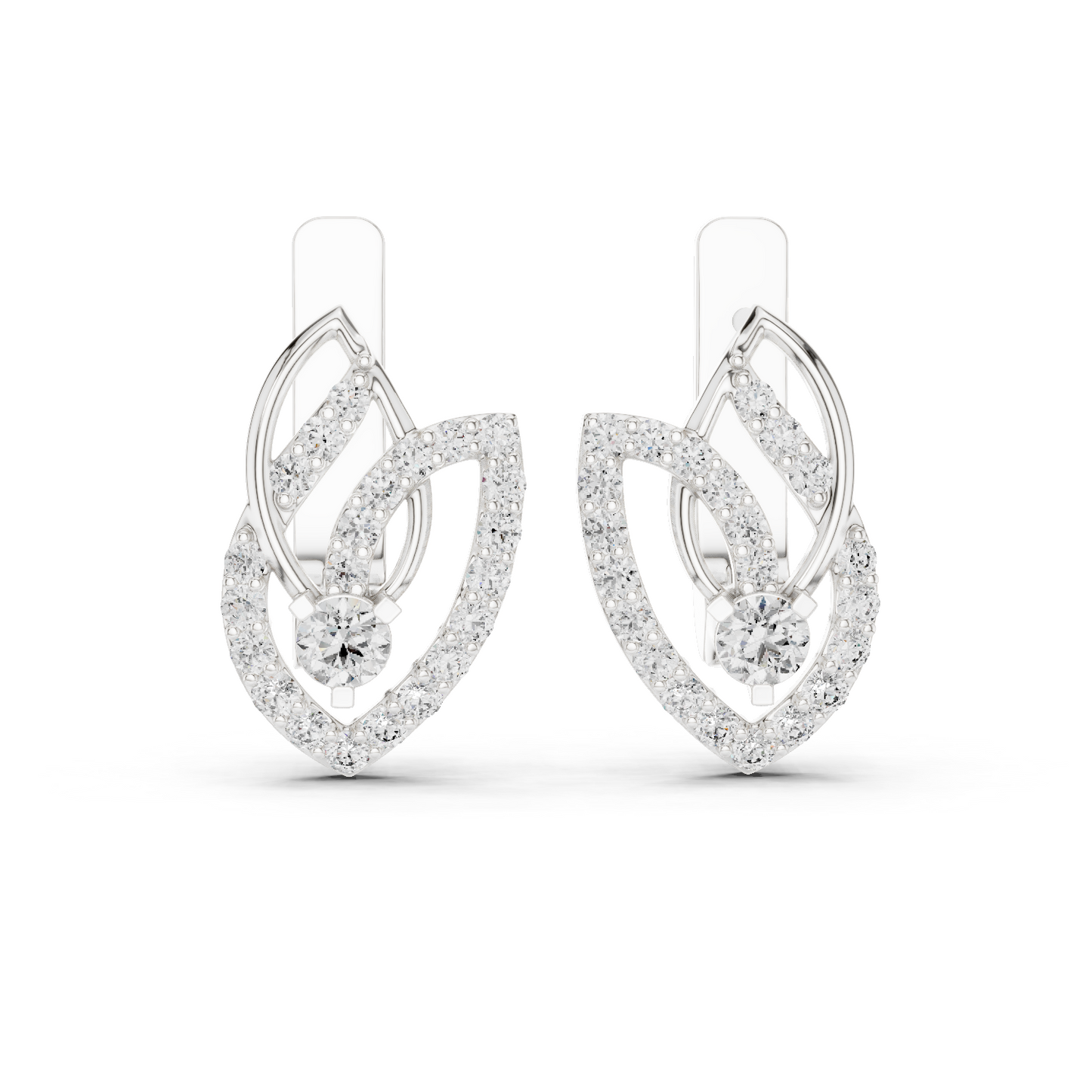 0.55 CTW Diamond Layered Leaf Huggie Hoop Earrings in Yellow Gold