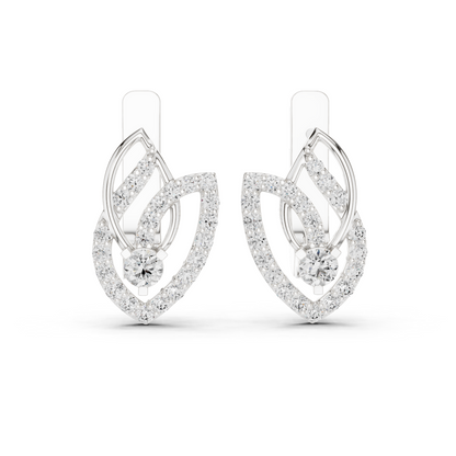 0.55 CTW Diamond Layered Leaf Huggie Hoop Earrings in Yellow Gold