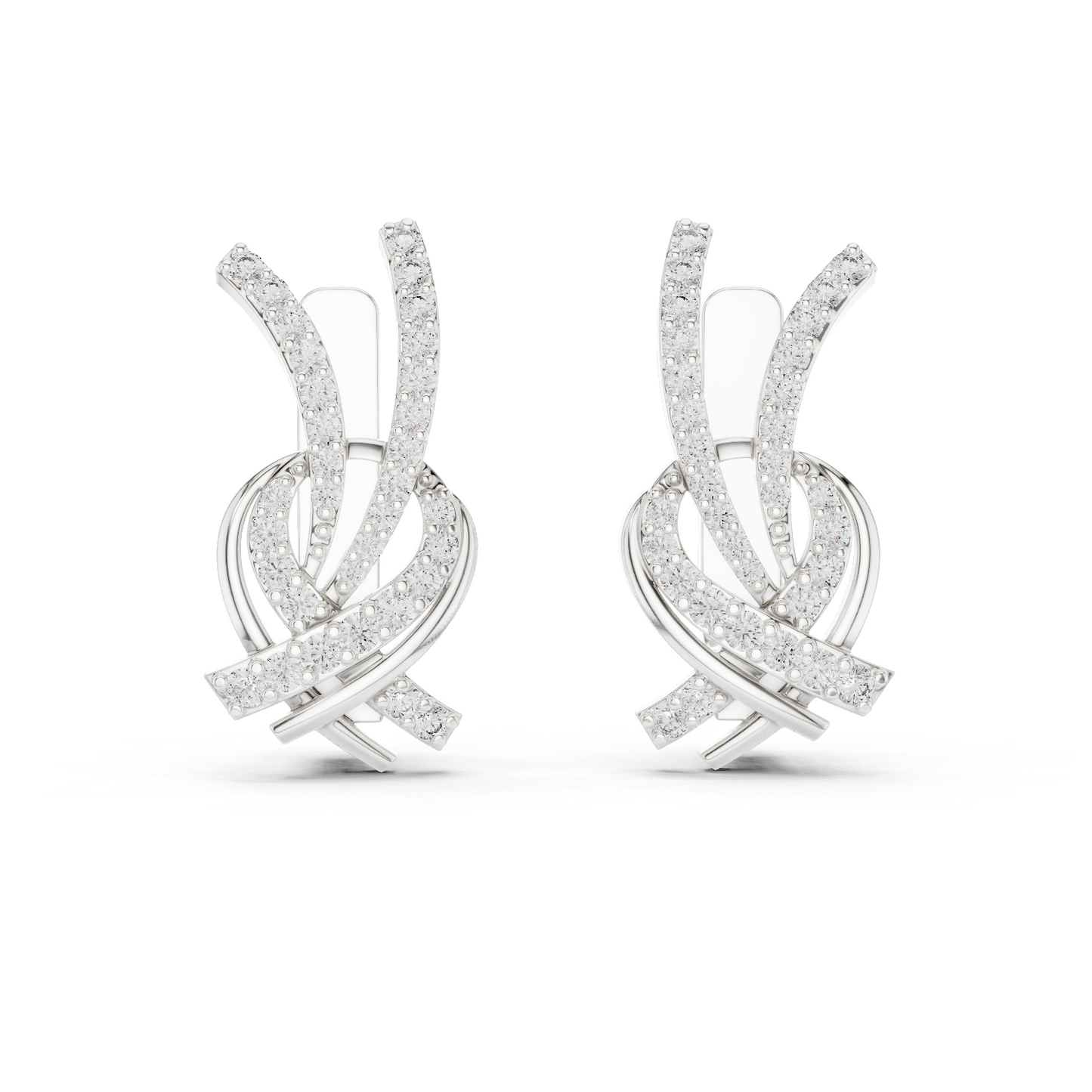 0.51CTW Diamond Ribbon Knot Huggie Earrings in Yellow Gold