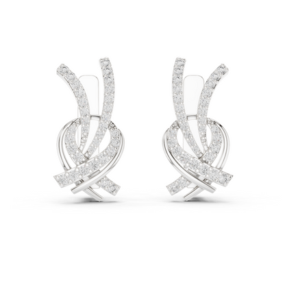 0.51CTW Diamond Ribbon Knot Huggie Earrings in Yellow Gold