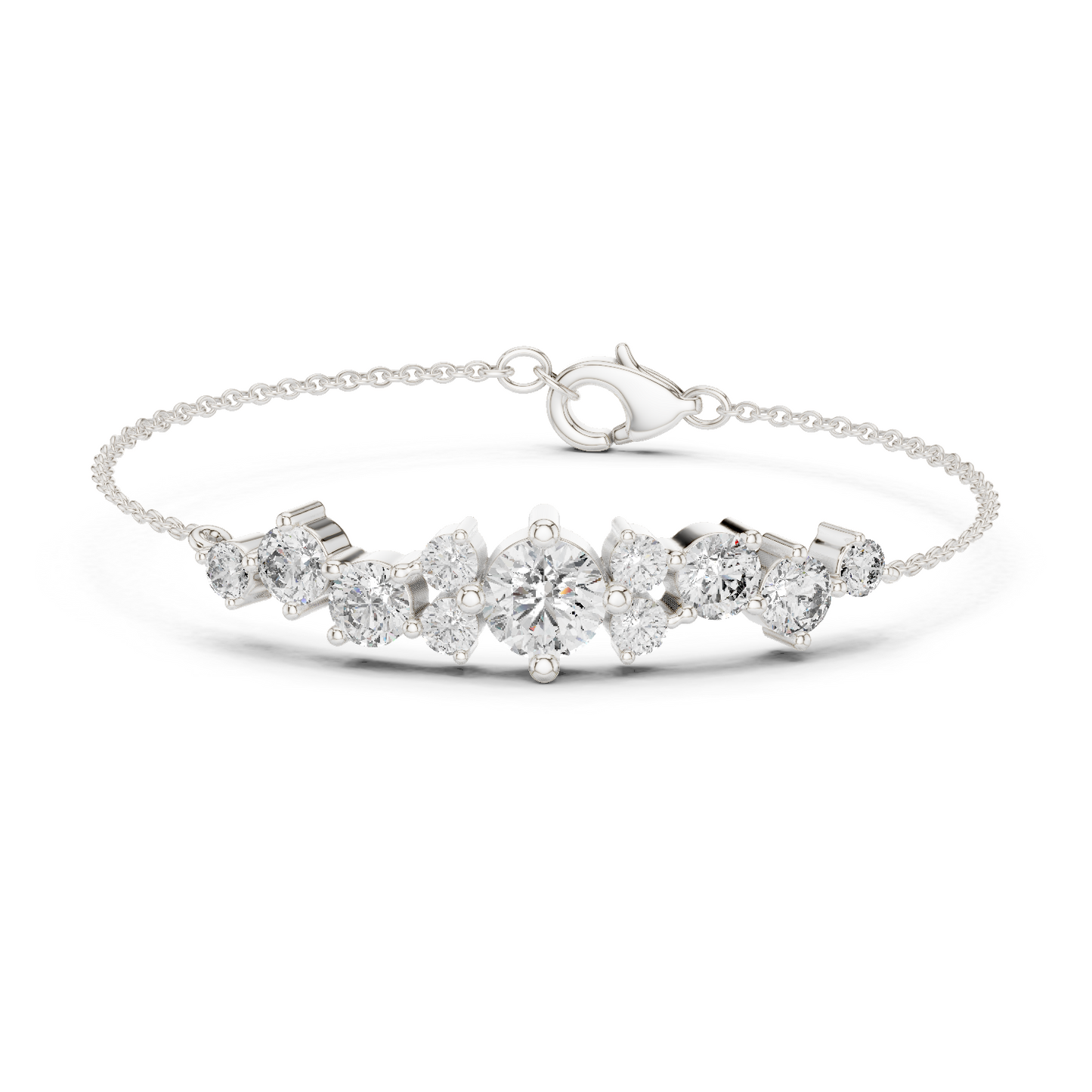 3.03CTW Round Diamond Asymmetric Cluster Bracelet in Solid Gold