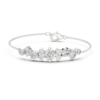 3.03CTW Round Diamond Asymmetric Cluster Bracelet in Solid Gold