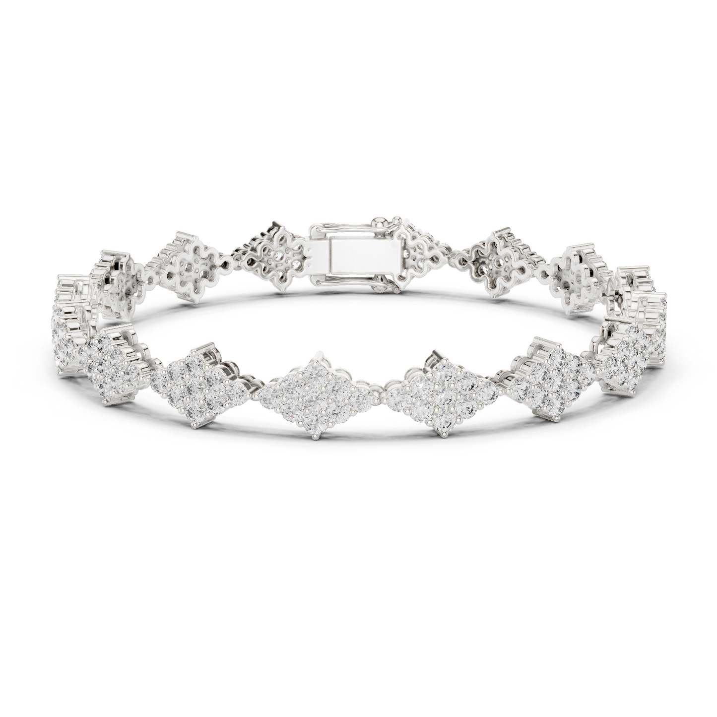 5.76CTW Round Diamond Rhombus Cluster Bracelet | Solid Gold