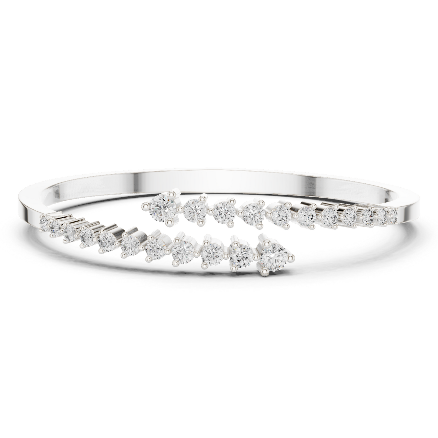 0.51CTW Solid Gold Bypass Bangle Bracelet | Round Cut Diamond Cluster Open Cuff