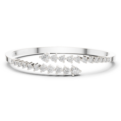 0.51CTW Solid Gold Bypass Bangle Bracelet | Round Cut Diamond Cluster Open Cuff