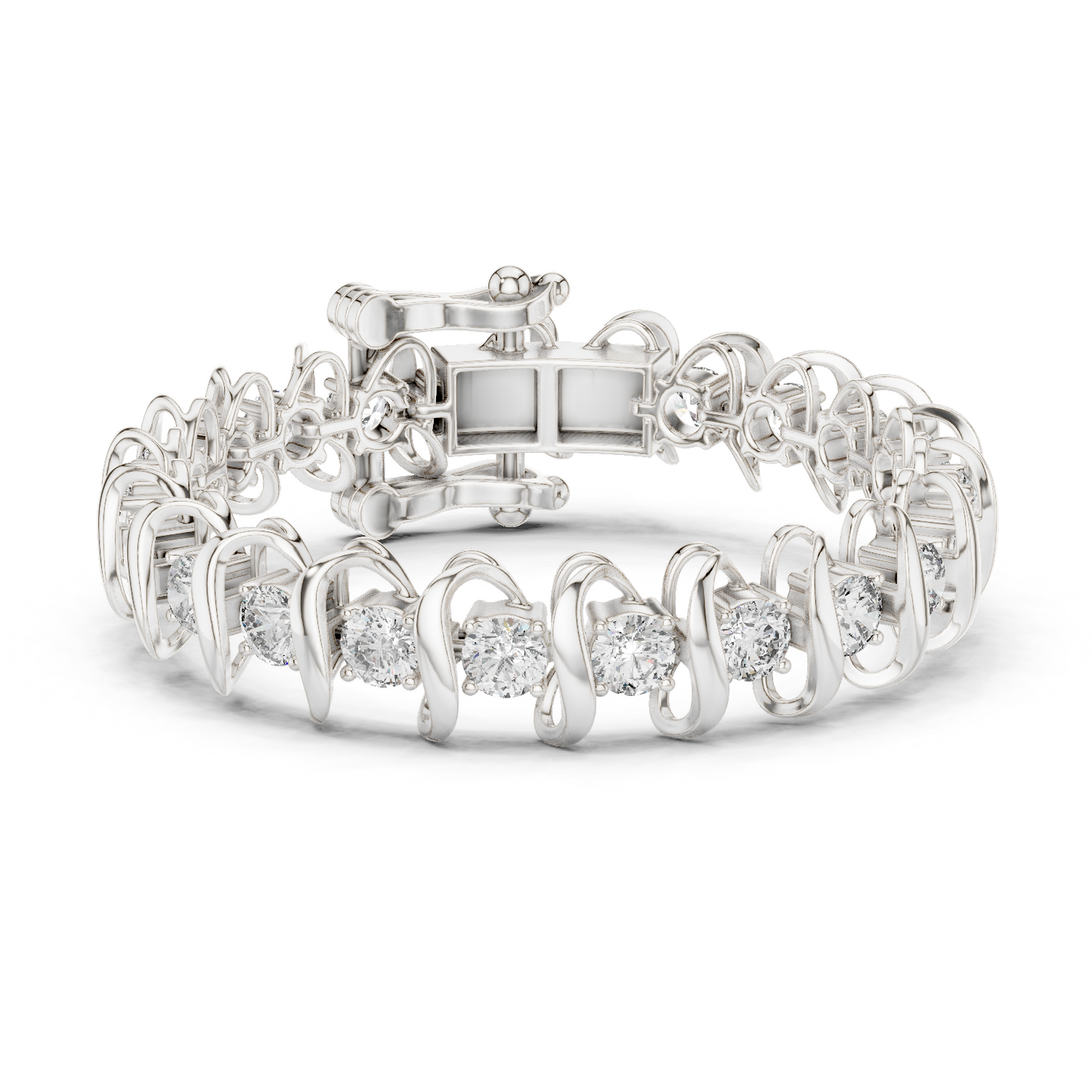 11CTW Round Diamond Wave Link Bracelet in Yellow Gold