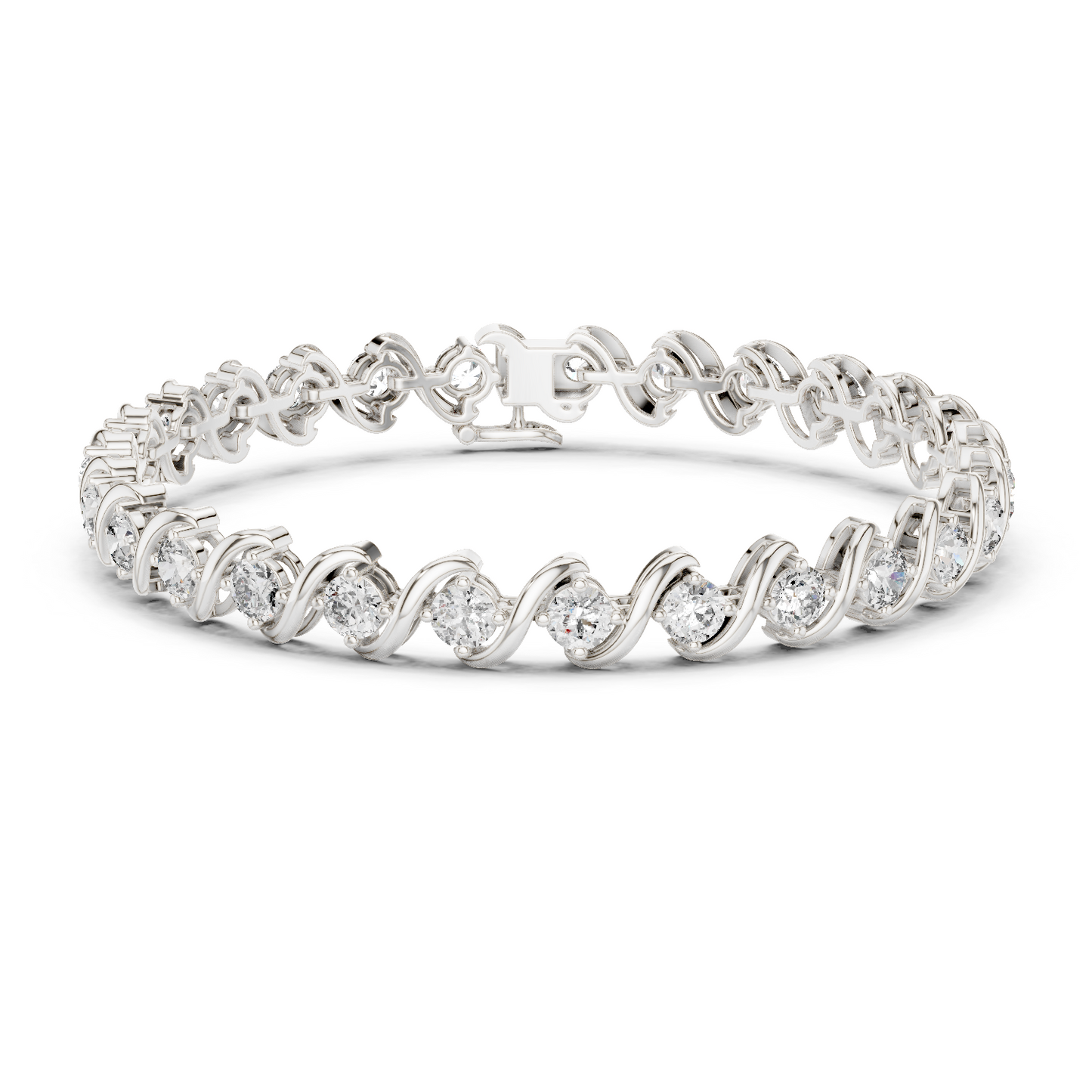 6.46CTW Round Diamond S-Link Swirl Bracelet - Yellow Gold